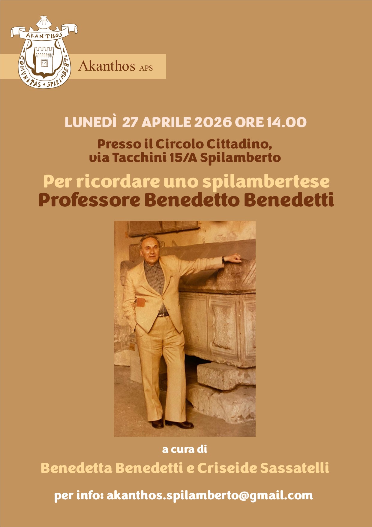 Locandina Per ricordare Benedetto Benedetti